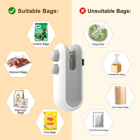 Mini Bag Sealer,2 in 1 USB Rechargeable Chip Bag Sealer Heat Seal Tool,Portable Handheld Vacuum Food Sealer Bag Sealing Machine for Snacks Chips F...