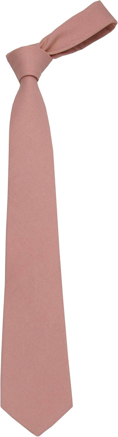 Mens Solid Linen Tie Set : Slim Necktie with Matching Pocket Square (Coral)...