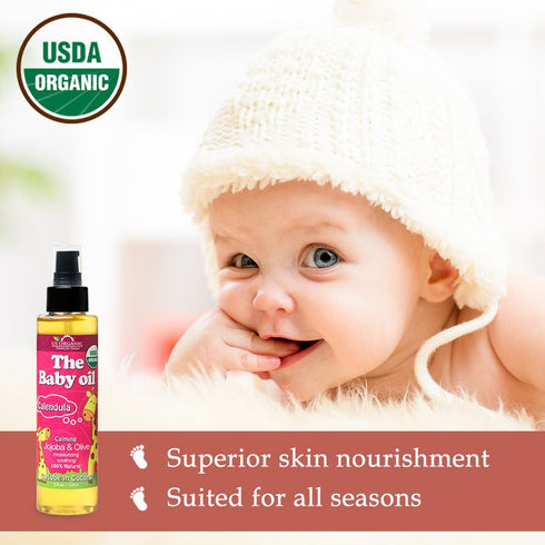 US Organic Baby Oil with Calendula, Smooth Caribbean Coconut, Certified Organic by USDA, Jojoba & Olive Oil with Vitamin E, No Alcohol, Paraben, A...