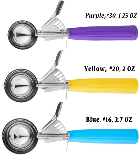 Ice Cream Scoop Set, 3 PCS Cookie Scoops, Disher, Muffin Scoops, Cupcake Scoop - #16 (2.7 oz), #20 (2 oz), #30 (1.25 oz), For Cookie, Ice Cream, M...