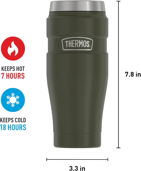 THERMOS Stainless King Vacuum-Insulated Travel Tumbler, 16 Ounce, Army Green...