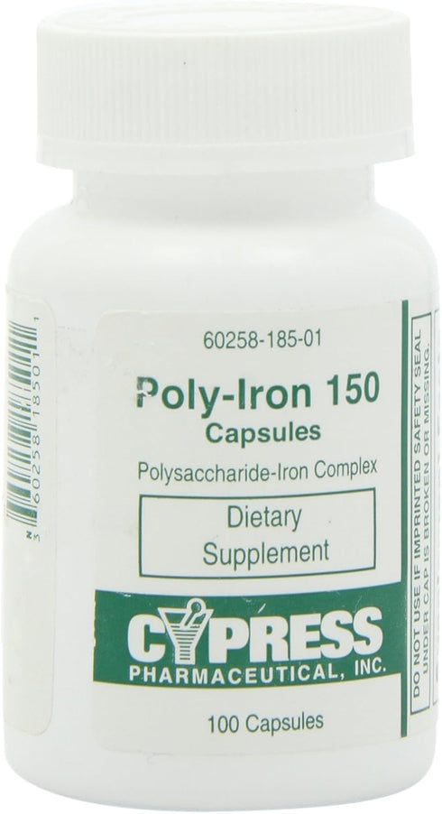 Dietary Supplement - Poly Iron Capsules 150 mg (100 caps per bottle) by Cypress Pharmaceutical #185-01 (1 Bottle of 100 Caps)...