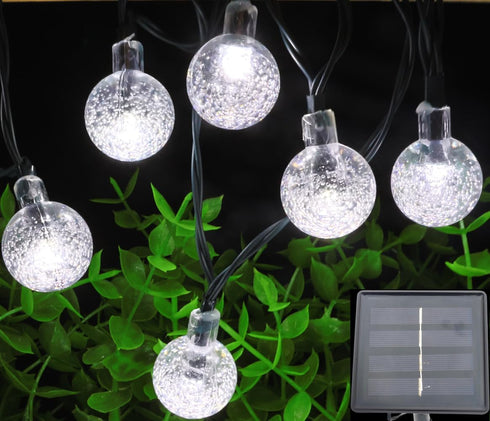 Solar String Lights Outdoor, 20ft Waterproof 30 LEDs 8 Modes Crystal Globe Solar String Fairy Lights Backyard Patio Christmas Lights for Holiday P...