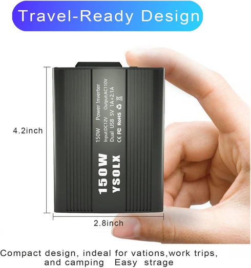 YSOLX 150W Power Inverter DC 12V to 110V AC Converter Car Plug Adapter Outlet Charger for Laptop Computer...