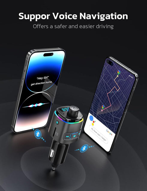 Nulaxy Bluetooth FM Transmitter for Car, QC3.0 Fast Charge Bluetooth Car Adapter, Wireless Radio Car Kit with 7 Color LED Backlit, Support Hands-F...