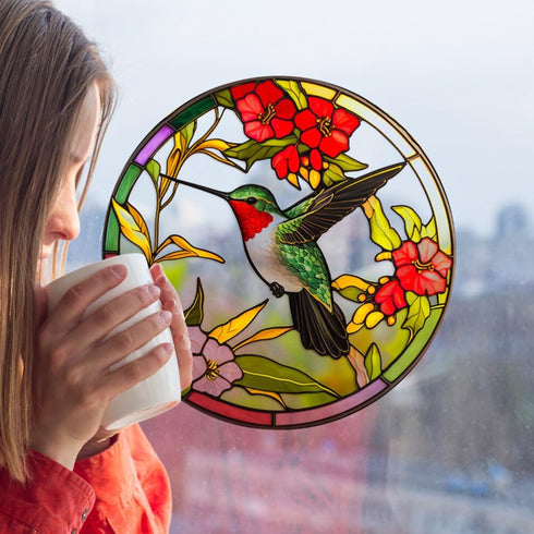 Stained Glass Hummingbird Window Clings Anti-Collision Window Decals Summer Window Stickers Static Clings Birds Strikes on Window Glass Non Adhesi...