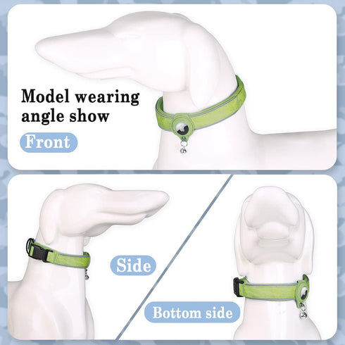 Reflective AirTag Dog Collar, Heavy Duty Padded Puppy Collar with AirTag Holder, Adjustable Air Tag Pet Collar for Small Medium Large Dogs, green,...