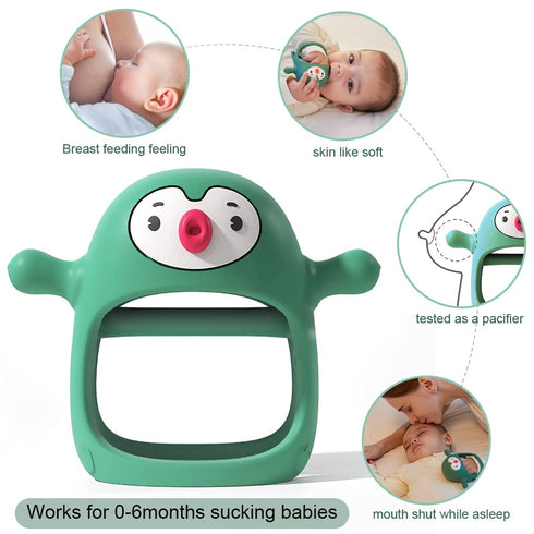 Smily Mia Penguin Buddy Never Drop Silicone Baby Teething Toy for 0-6month nfants, Baby Chew Toys for Sucking Needs, Hand Teether for 3-6Months,Ca...