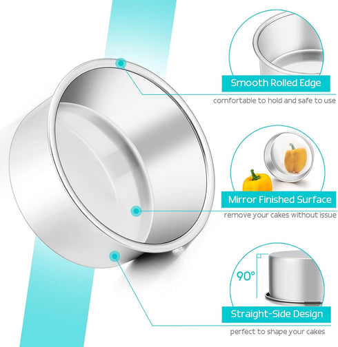 TeamFar 4 Inch Cake Pans, 6 PCS Stainless Steel Small Round Cake Pan with Side Liner Roll, Non-Toxic & Sturdy, Non-Stick & Heat-Resistant, Dishwas...