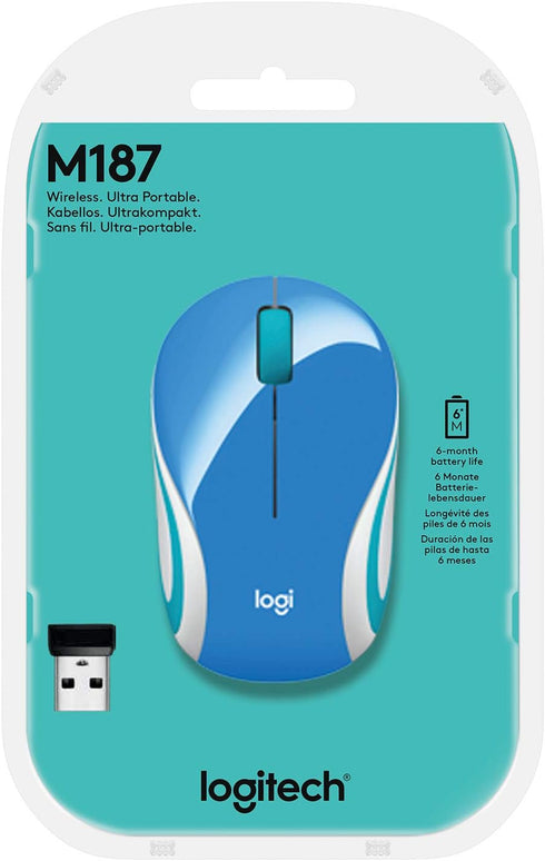 Logitech Wireless Mini Mouse M187 Ultra Portable,1000 DPI Optical Tracking, 3-Buttons, PC/Mac/Laptop - Palace Blue...