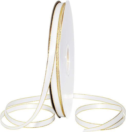Morex Ribbon Gold Edge Satin Ribbon, 3/8" x 100 Yd, White...