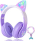 Cat Ear Kids Headphones Bluetooth, LED Light up Wireless/Wired Mode Over Ear Headphones with Build in Microphone for School/Travel (Purple)...