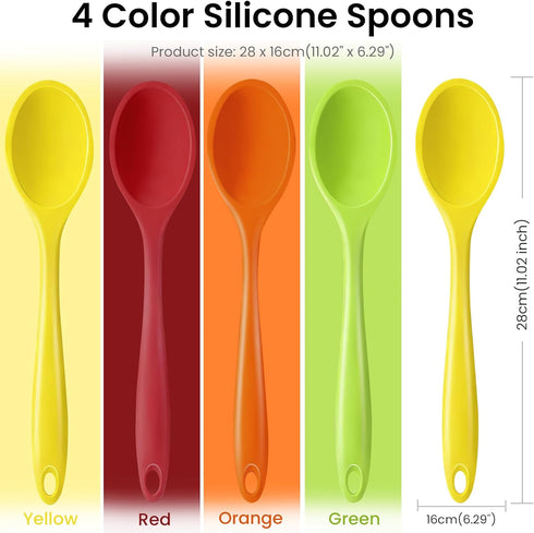 GEEKHOM 4 Pieces Silicone Spoons, Large Mixing Spoon Heat Resistant Kitchen Utensils Serving Table Spoons Non-stick Stirring Spoon for Cooking Bak...