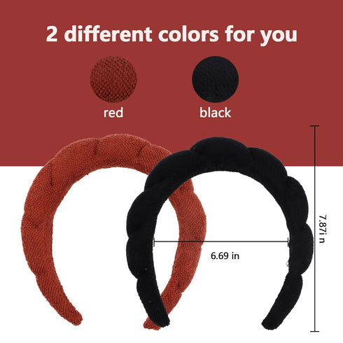 2 PCS Puffy Spa Headband for Women Sponge Headbands for Girls Terry Towel Cloth Fabric Head Band for Face Washing, Skincare, Makeup Removal, Facia...