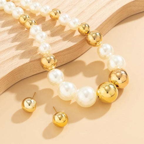 HIIXHC Boho Round Pearl Jewelry Set Chunky Geometric bead Necklace Set for Women Girls...
