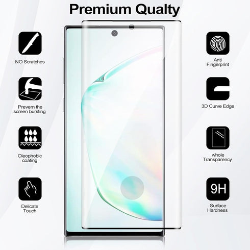 [2+2 Pack Galaxy Note 10 Screen Protector, 9H Tempered Glass with Camera Lens Protector, Ultrasonic Fingerprint Support, 3D Curved, HD Clear Scrat...