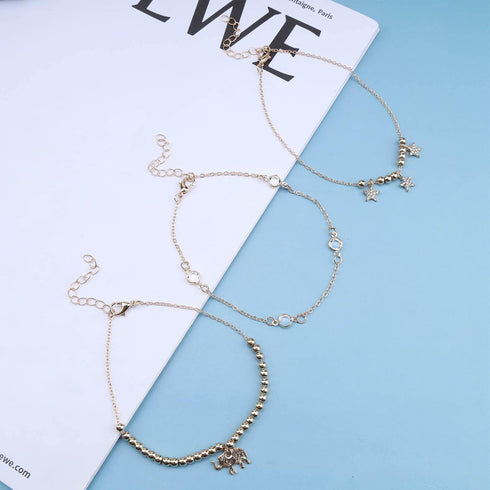 Boho Elephant Anklet Star Anklet Bracelet Gold Star Elephant Charm Anklet Crystal Beaded Ankle Chain Beach Foot Chains Adjustable Anklet 3Pcs Set ...