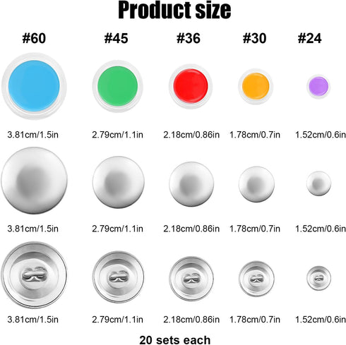 100pcs Button Covers, Cover Button Kits with 5 Sizes of Buttons & Tools DIY Fabric Buttons Fabric Covered Buttons to Make Your Own Buttons...