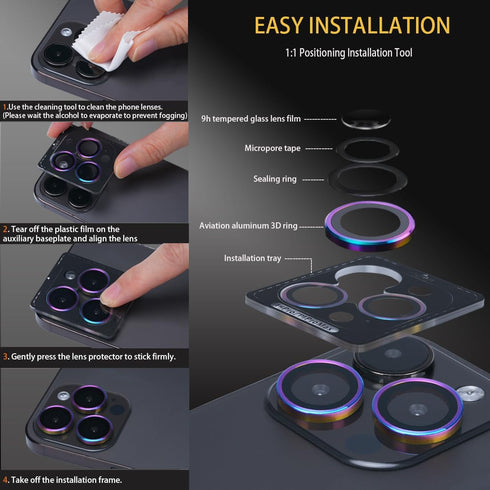 Camera Lens Protector for iPhone 13 Pro & iPhone 13 Pro Max, Tempered Glass Lens Protector Aluminum Alloy Ring Camera Cover Fits for iPhone 13 Pro...
