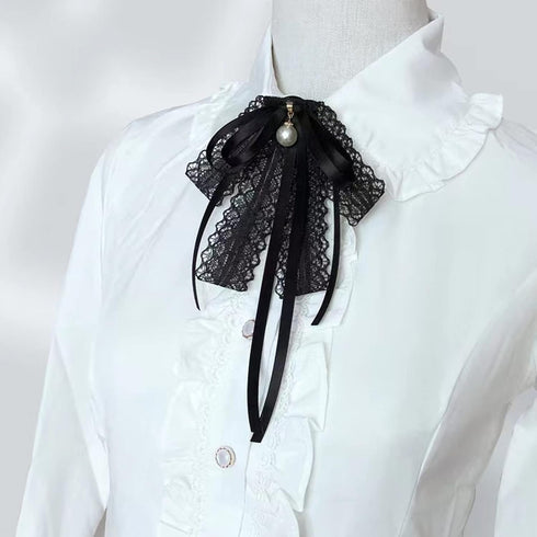 2 Pieces Black Necktie Bowtie Lace and Ribbon Brooch Pins for Women Rhinestone Crystal Bow Brooch(1pc Lace,1pc Ribbon)...