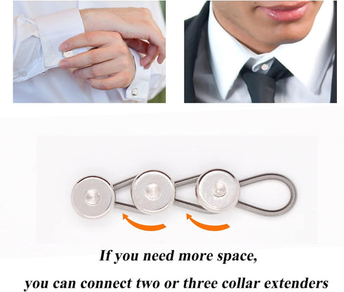 Button Extender for Shirts Men Collar Extender Neck Extenders 1/2” Size Expansion for Dress Shirt Suits Pants, Silver 6pcs...