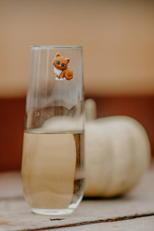 Cat Wine Charms or Drink Glass Markers - Magnetic - Great Birthday or Hostess Gift for Cat Lovers - Set of 6 Cute Kitty Glass Identifiers...