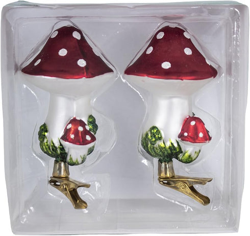 Kurt Adler 2-Piece Glass Clip-On Mushroom Ornament Set, 4-Inch,Christmas...