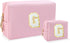 Personalized Initial Letter Makeup Bag Preppy Patch Bag, 2Pcs Waterproof PU Leather Chenille Letter Cosmetic Bag, Pink Travel Makeup Bag with Zipp...