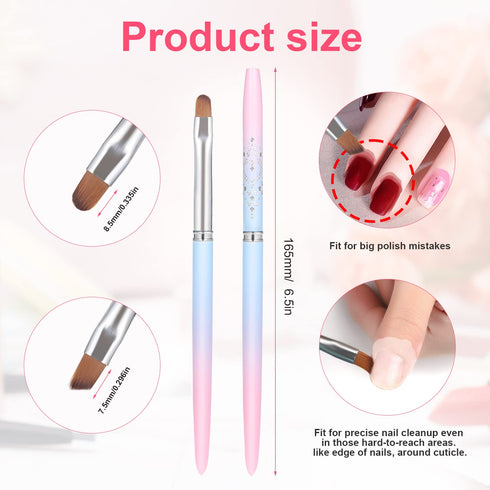 SAVITA 2pcs Nail Art Clean Up Brushes, Painting Brushes for Nails with Round & Angled Head Pen Painting Tools for Nail Art Design & Polish Mistake...