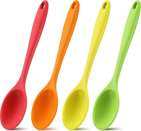 Shappy 4 Pieces Silicone Mixing Spoon Spatula Scrapers for Cooking, 10.6 Inch Heat Resistant Large Non Stick Basting Utensil for Mixing, Baking, S...