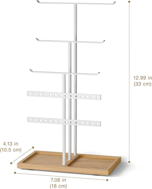 Jewelry Holder Stand Organizer: 3-tier Tree for Necklaces Earrings Rings Bracelets - Natural Wood Tray - Jewelry Hanger for Dispaly Decor and Stor...