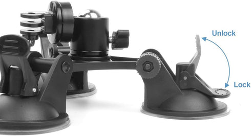 Camera Mount for Car - Camera Suction Mount - Car Mount Triple Suction Cup Mount with 1/4 Threaded Head 360 Degree Tripod Ball Head...