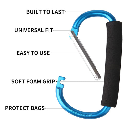 4 Pack Large Carabiner 5.5" D Style Click and Carry Bag Carrier Stroller Hooks(Light Blue and Rose red)...