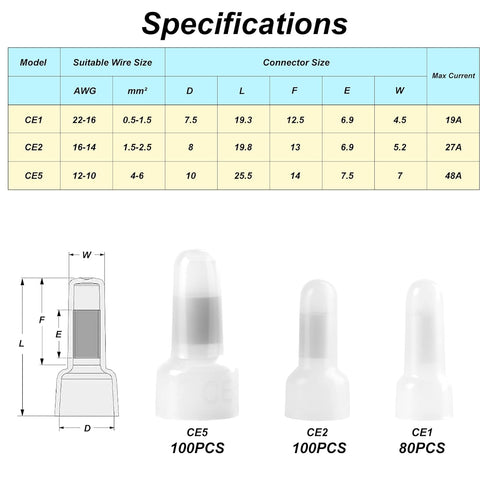 280 Pcs Closed End Crimp Connectors, Crimp Cap Terminal Connectors, Wire End Caps Terminals, Insulated Closed End Wire Crimp Connectors, Nylon Wir...