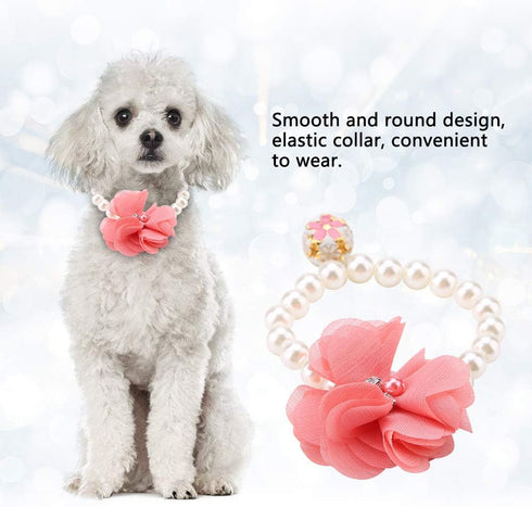 Pet Pearl Flower Necklace Princess Necklace Collar Accessories for Puppy Decoration(, Blue, red,)...