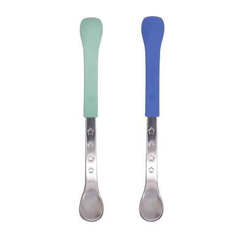 Nuby 2-in-1 Hot Safe Feeding Spoons - (2-Pack) Spoons for Babies 6+ Months - Blue and Aqua...