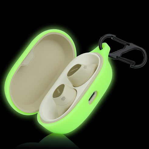 LEFXMOPHY Case Cover Compatible with Jabra Elite 7 Pro Green Silicone Protective Protector Skin Glow in Dark with Clip...