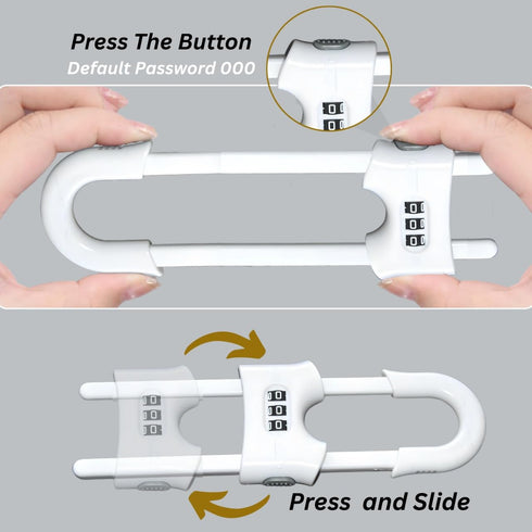 Premium Child-Proof Safety Bundle: 6 Sets of Adjustable Sliding Cabinet Door Code Locks & 2 Sets Fridge Freezer Lock Latch – Secure, Easy Install,...