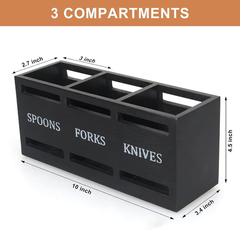 Ayiaren Wooden Silverware Caddies Flatware Cutlery Holder Wood Silverware Organizer Containers Black Kitchen Utensil Holder for Countertop Spoon a...