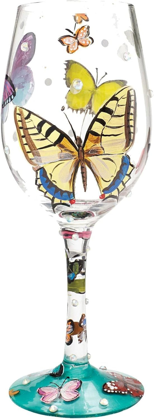 Designs by Lolita “Butterflies” Hand-painted Artisan Wine Glass, 15 oz....