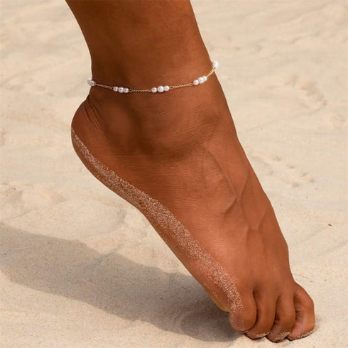MIDEEO 14k Gold Plated Pearl Anklet Boho Anklets for Women Ankle Bracelet Minimalist Dainty Beach Anklet...