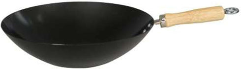 Dexam 12108414 Non-Stick Carbon Steel Wok with Wood Helper Handle 34cm/14 -inch, Black...