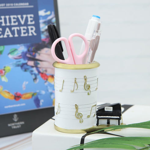 Winterworm Resin Music Notes Pencil Pen Container,Piano Pencil Cup Musical Melody Theme Pen Holder Cup Pencil Pot Desktop Makeup Brush Organizer f...
