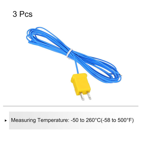 MECCANIXITY 3pcs K Type Thermocouple Mini Connector Temperature Sensor Probes PTFE 10ft -50 to 260°C(-58 to 500°F), Blue...