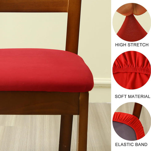 Chair Seat Covers Set of 4 Stretch Red Chair Covers for Dining Room Square Removable Washable Chair Protector Seat Cushion Slipcovers for Kitchen ...