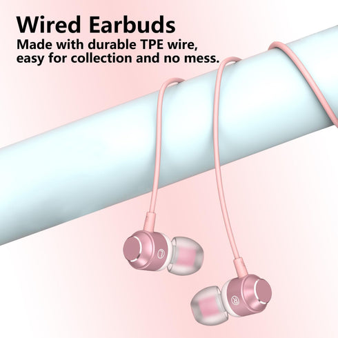 USB C Earbuds Rose Gold, Type C in Ear Headphones Wired, Stereo Bass Pink Earphones with Micphone and Volume Control Compatible with iPhone 15 Sam...