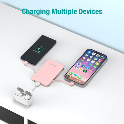 Smallest Portable Charger with Built-in Cables 6000mAh,Ultra Slim Power Bank,Mini High Speed External Battery Packs,Lightweight USB C Phone Charge...