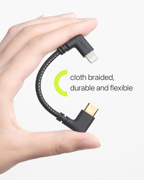 Zeskit MFi Certified Lightning to USB C Cable Right Angle 10cm Braided...