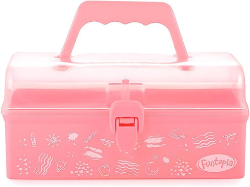 Funtopia Plastic Art Box for Kids - Portable Multi-Purpose Storage Box for Toys, Crafts, Art Supplies - Pink...