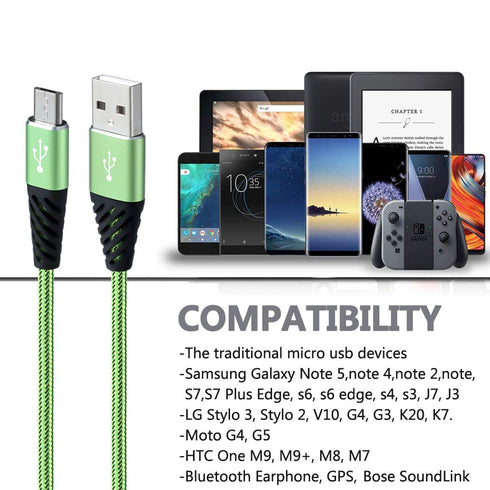 Micro USB Cable 6FT 4-Pack Phone Charger Android Nylon Braided Android Charger Cables Fast Charging Compatible with Samsung Galaxy J8/J7/S7/S6/Edg...